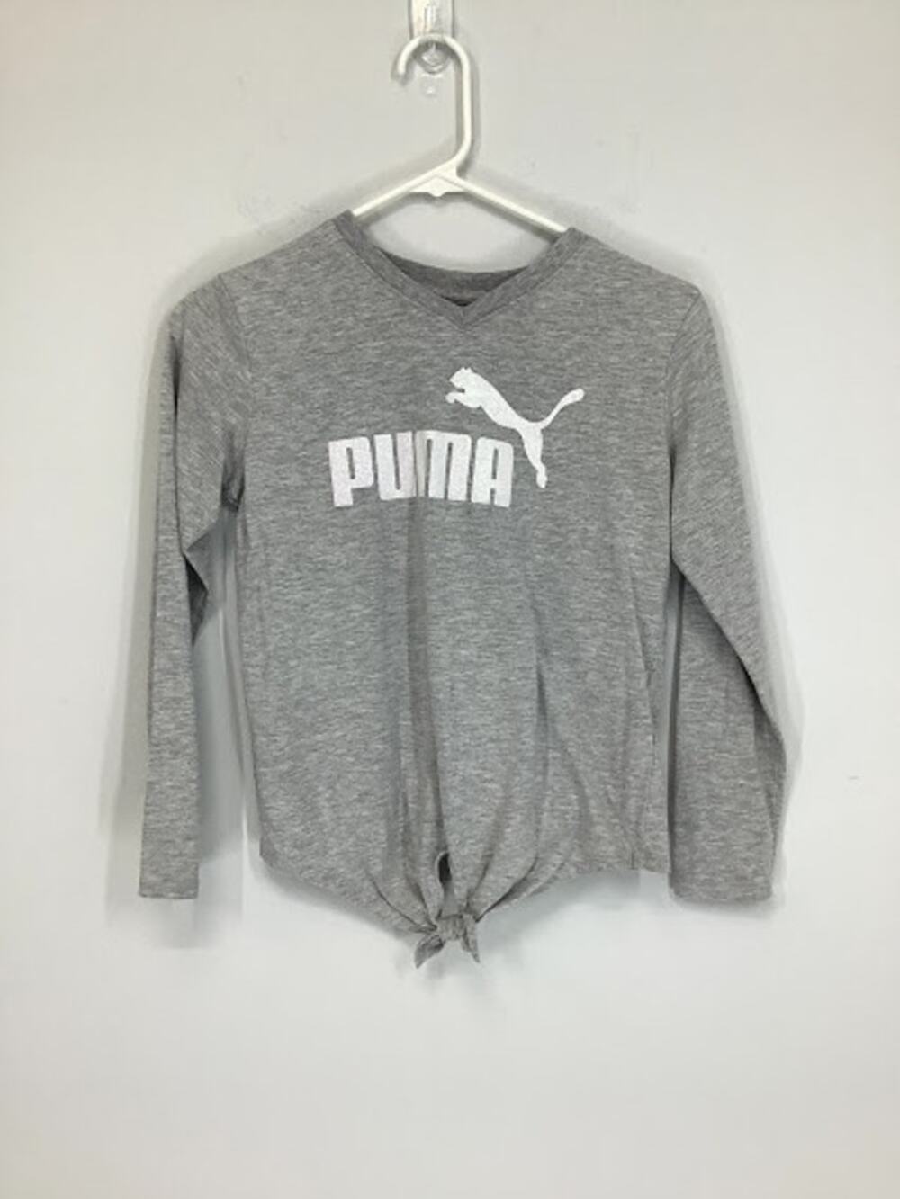 Puma Girl’s Heathered Gray Tie Waist Graphic T-Shirt Kid’s Youth Large 12-14